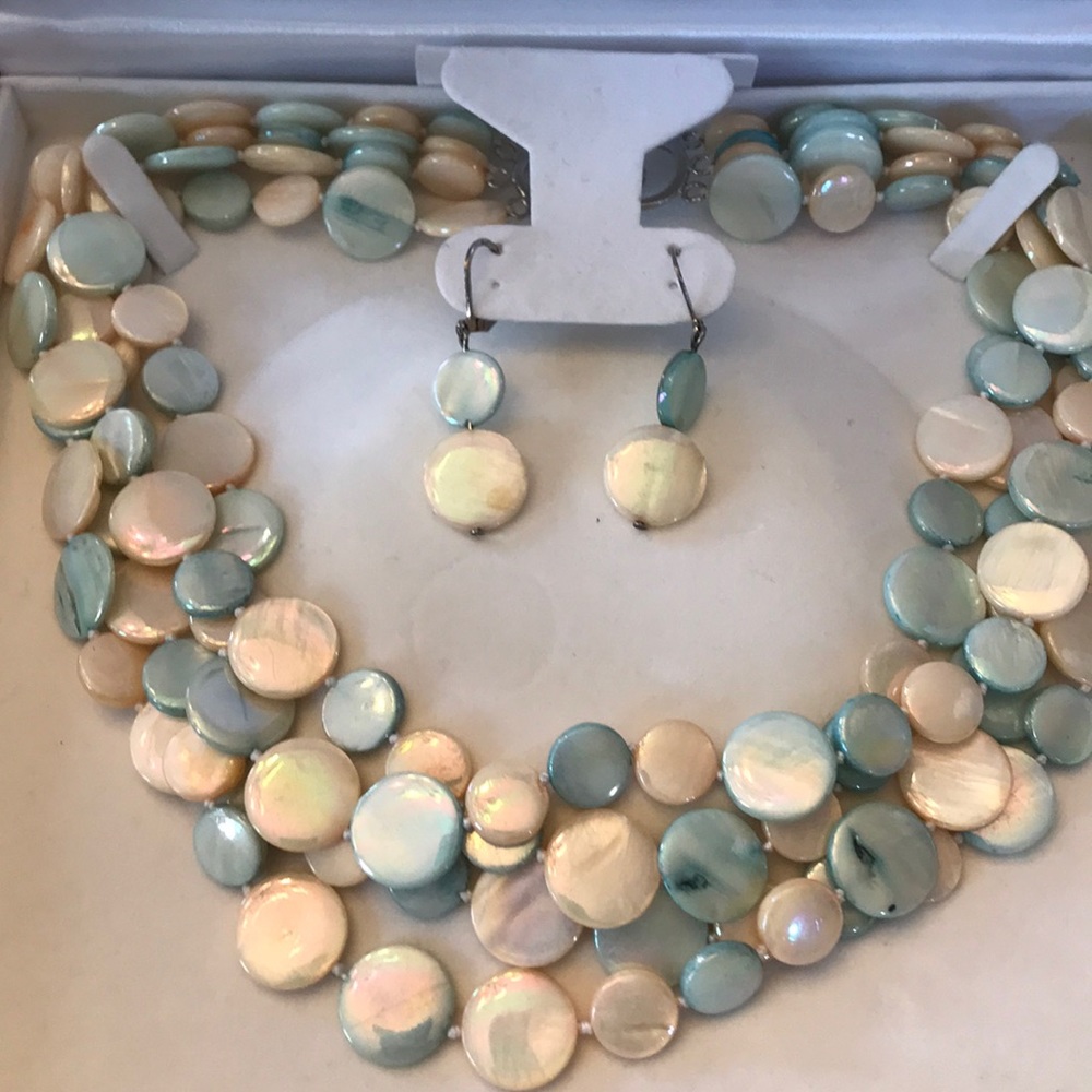 Mother of pearl multi strand necklace and earrings